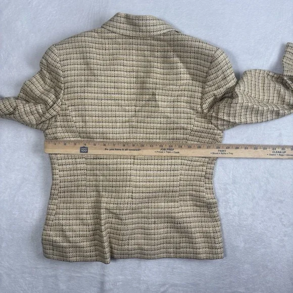 VTG Linda Allard Ellen Tracy Petite Tweed Plaid Silk Suit Jacket Blazer Womens 8 - Picture 7 of 9